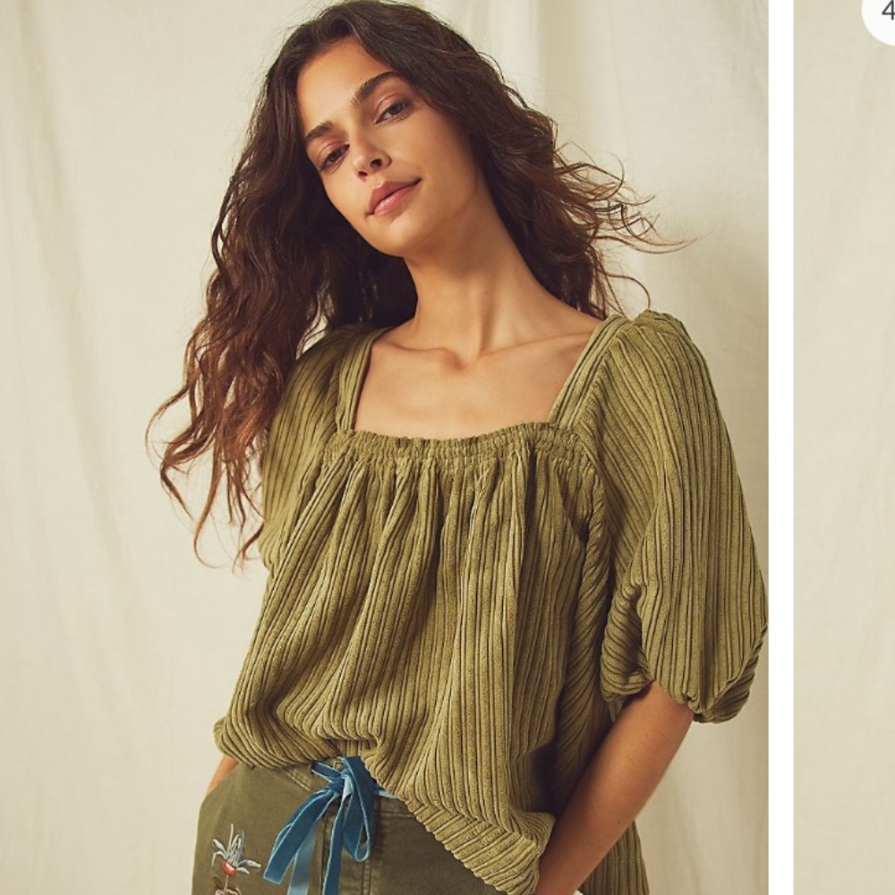 Free People Olive Green velvet Raquel cord top